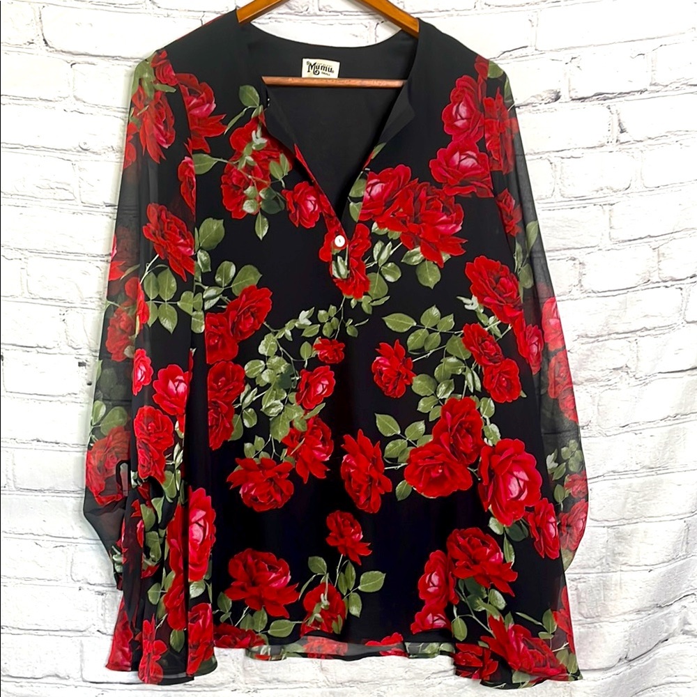 Show Me Your Mumu Red Roses Floral Long Sleeve Dress Size Small